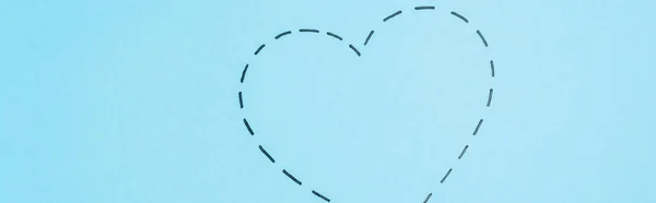 Top view of dotted line heart on blue background, banner — Stock Photo
