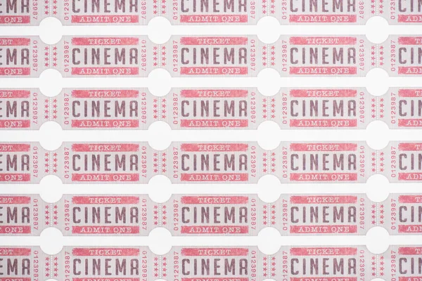 Sfondo da file di biglietti del cinema su bianco, vista dall'alto — Foto stock