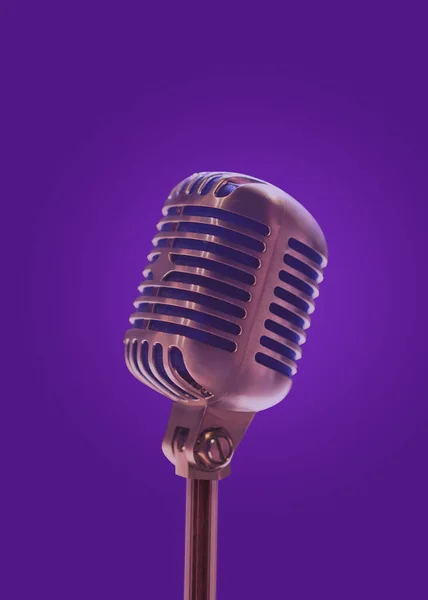 Old Retro Microphone Purple Background — Stock Photo, Image