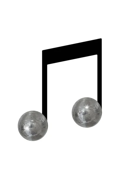 Nuta Muzyczna Disco Ball Białym Tle — Zdjęcie stockowe