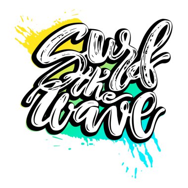 Sörf dalga-yaz deniz okyanusu tatil seyahat el çizilmiş motiva