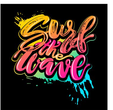 Sörf dalga-yaz deniz okyanusu tatil seyahat el çizilmiş motiva