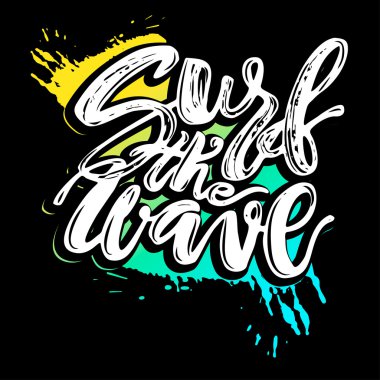 Sörf dalga-yaz deniz okyanusu tatil seyahat el çizilmiş motiva