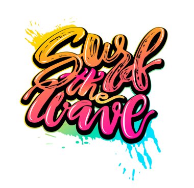 Sörf dalga-yaz deniz okyanusu tatil seyahat el çizilmiş motiva