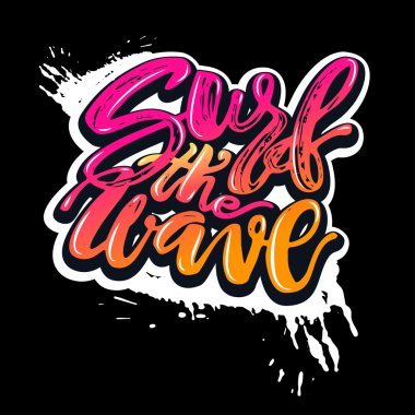 Sörf dalga-yaz deniz okyanusu tatil seyahat el çizilmiş motiva