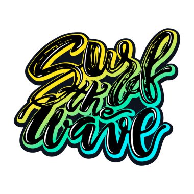 Sörf dalga-yaz deniz okyanusu tatil seyahat el çizilmiş motiva