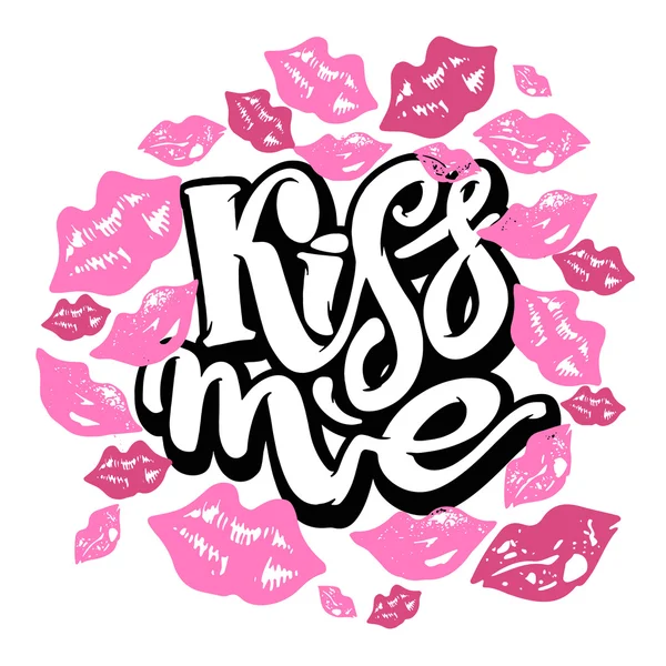 Beije-me.Love lettering poster motivação . — Vetor de Stock