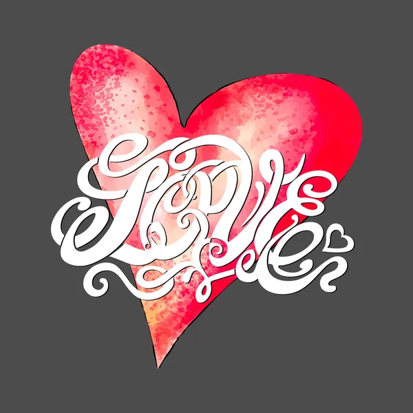 Hartsymbool van liefde en de dag van Valentijnskaarten belettering — Stockvector