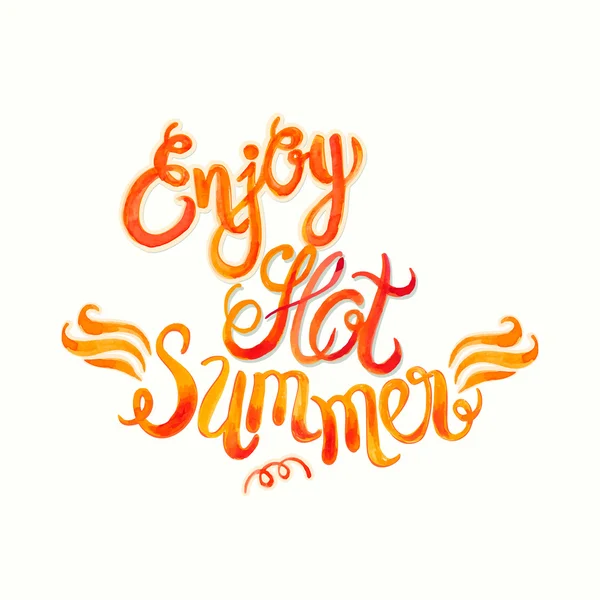 Aquarel vector belettering genieten van hete zomer-het-vuren vlam stijl pa — Stockvector