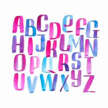 Hand drawn watercolor alphabet made with brush-shades and smears clipart