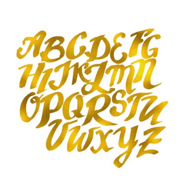 Altın elle çizilmiş alfabe düzeni. Vektör Eps10 illüstrasyon dood