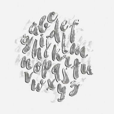 Hand drawn watercolor alphabet made with brush-shades and smears clipart