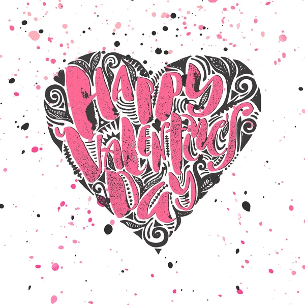 Felice giorno di San Valentino amore concetto mano lettering motivazione post — Vettoriale Stock