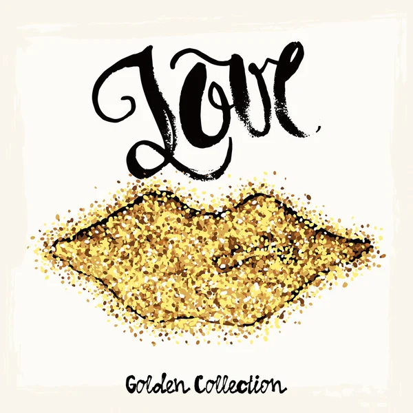 Gold glitter love concept hand lettering motivation poster. — Stock Vector