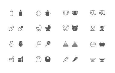Bebek ürünler anahat ve dolgulu Icon set