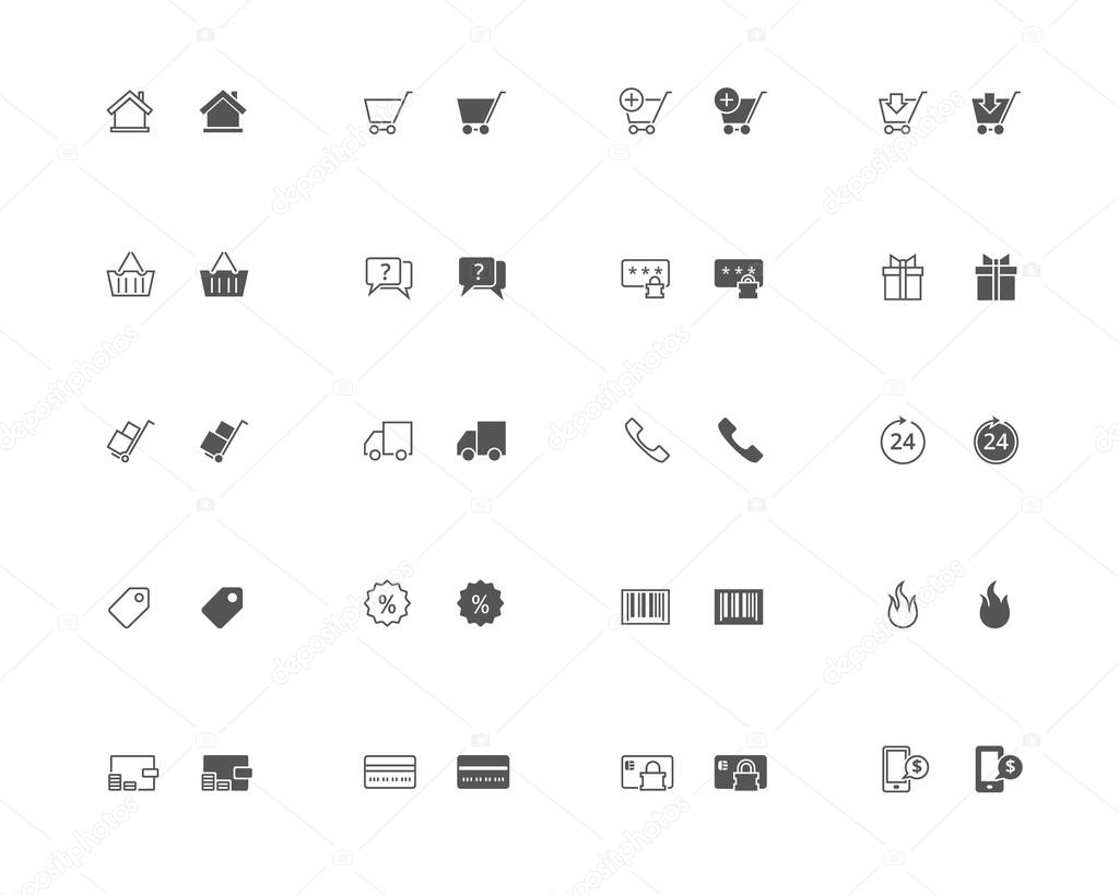E-commerce outline and filled icon set