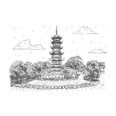 Eski Longhua Pagoda Shanghai, Çin. 