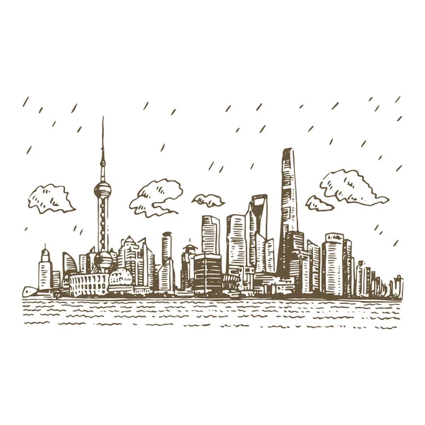 Kilátás a Pudong, Shanghai, Kína. — Stock Vector