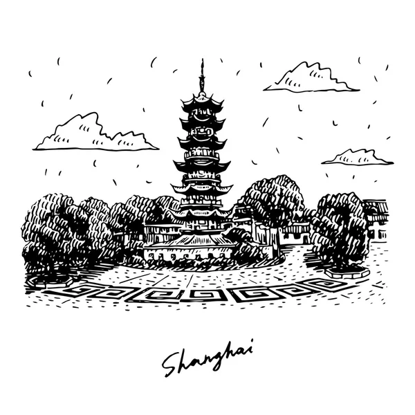 Pagode Longhua velho em Shanghai, China . — Vetor de Stock