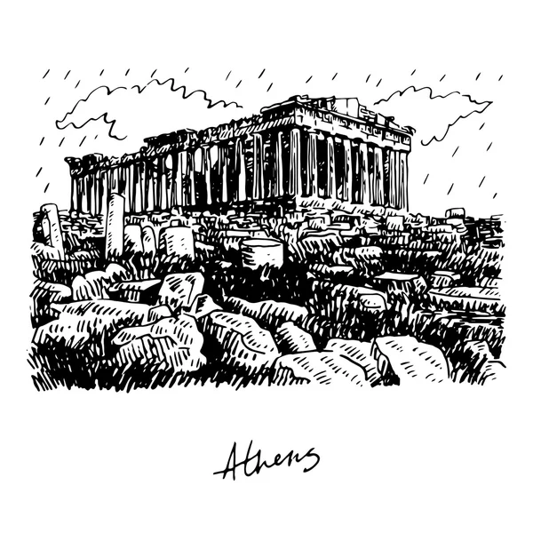 El templo de Parthenon en la Acrópolis ateniense, Grecia . — Vector de stock