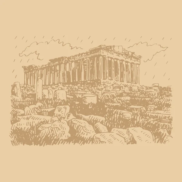 O templo de Parthenon na Acrópole Ateniense, Grécia . — Vetor de Stock