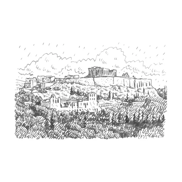 Vista del templo de Partenón en la Acrópolis de Atenas, Grecia . — Vector de stock
