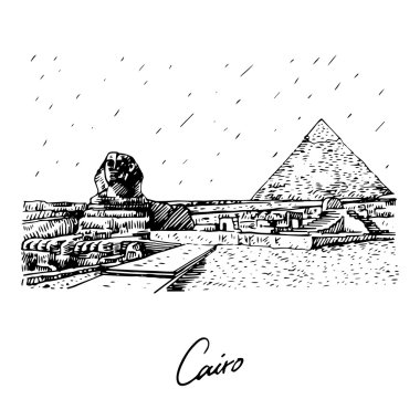 Büyük Sfenks ve piramit Giza, Cairo, Mısır.