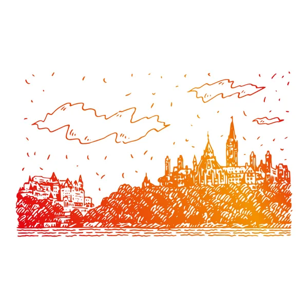 Vista de Parliament Hill y el Fairmount Chateau en Ottawa, Canadá . — Vector de stock