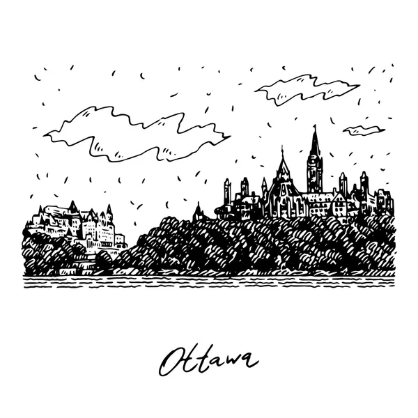 View of Parliament Hill and the Fairmount Chateau in Ottawa, Canada. — Stock Vector