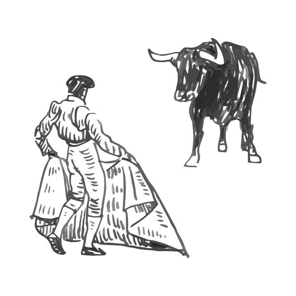 Corrida, stierenvechten in Spanje. — Stockvector