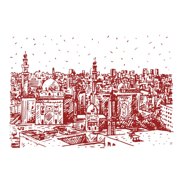 Vista de las mezquitas del sultán Hassan y Al-Rifai en El Cairo, Egipto . — Vector de stock