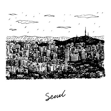 Seoul şehir manzarası ve N Seul Kulesi Seoul, Güney Kore. 