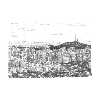Seoul şehir manzarası ve N Seul Kulesi Seoul, Güney Kore. 