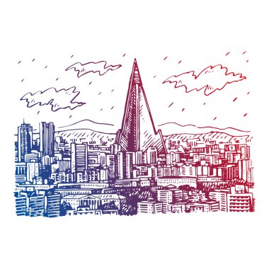 Pyongyang, Kuzey Kore başkenti görünümünü. 