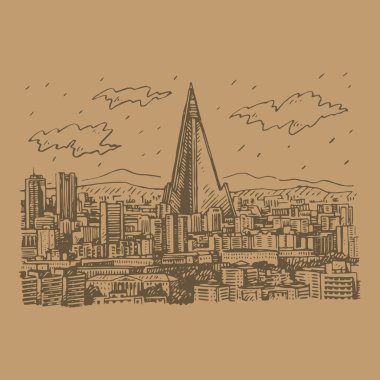 Pyongyang, Kuzey Kore başkenti görünümünü. 
