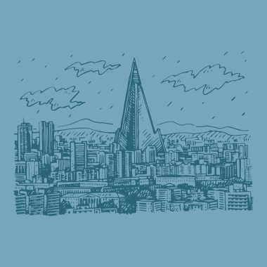 Pyongyang, Kuzey Kore başkenti görünümünü. 