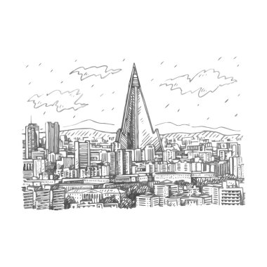 Pyongyang, Kuzey Kore başkenti görünümünü. 