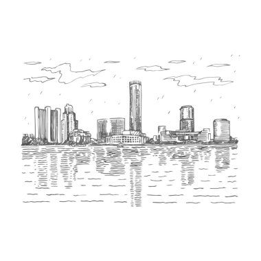 Gölet, Yekaterinburg, Rusya dolgu üzerinde modern binaların görünümü. 
