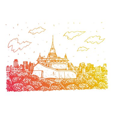 Wat Saket Bangkok, Tayland, altın Dağı. 