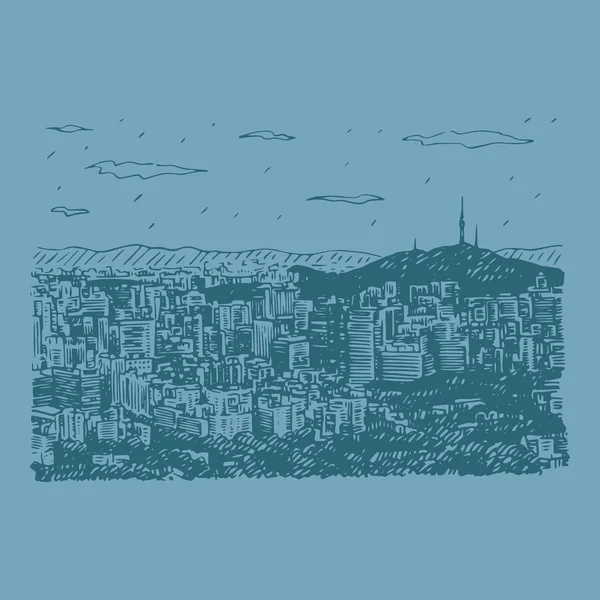 Ciudad de Seúl Skyline y N Seoul Tower en Seúl, Corea del Sur . — Vector de stock