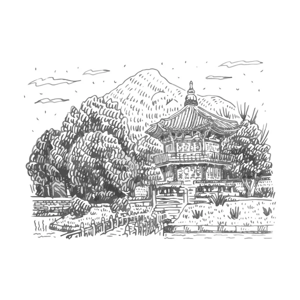 Gyeongbokgung paleis in Seoul, Zuid-Korea. — Stockvector