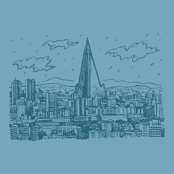 Vista del Pyongyang, la capital de Corea del Norte . — Vector de stock