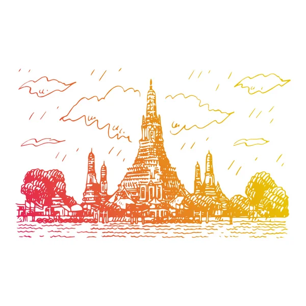 Wat Arun Temple in Bangkok, Thailand. — Stock Vector