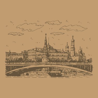 Bolshoy Kamenny köprüde Moskova Nehri ve Moskova, Rusya Kremlin görünümünü.