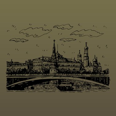 Bolshoy Kamenny köprüde Moskova Nehri ve Moskova, Rusya Kremlin görünümünü.