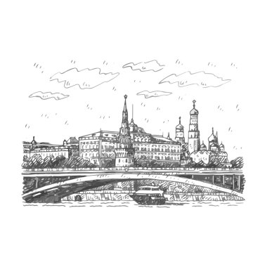 Bolshoy Kamenny köprüde Moskova Nehri ve Moskova, Rusya Kremlin görünümünü.