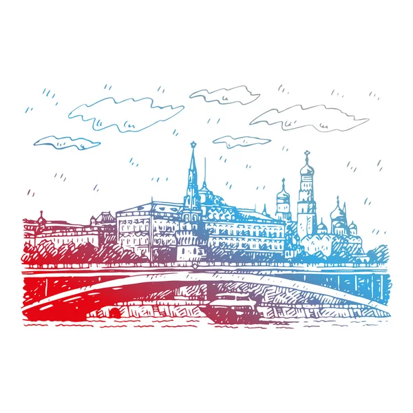 Bolshoy Kamenny köprüde Moskova Nehri ve Moskova, Rusya Kremlin görünümünü.