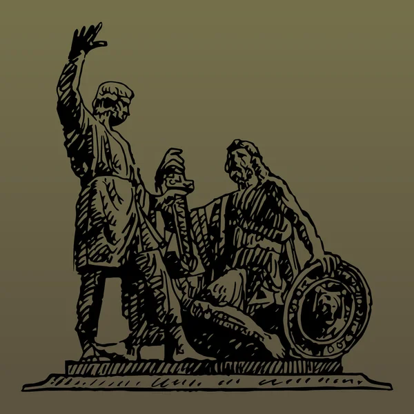 Памятник Минину и Пожарскому на Красной площади в Москве . — стоковый вектор