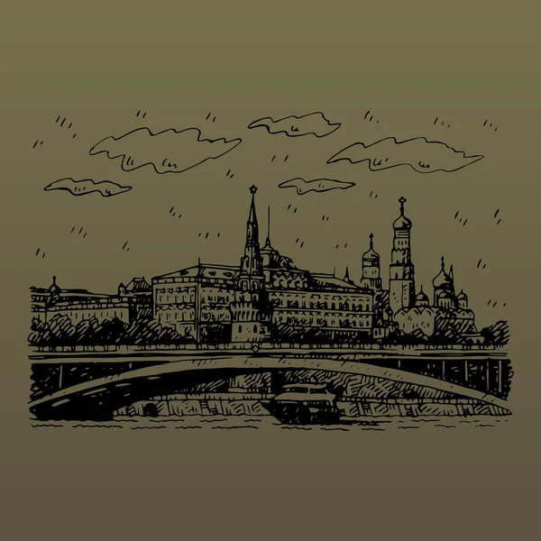 Vista del Puente Bolshoy Kamenny sobre el río Moskva y el Kremlin en Moscú, Rusia . — Archivo Imágenes Vectoriales