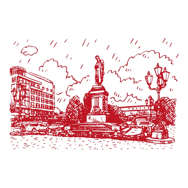 Monumento al poeta ruso Pushkin en Moscú Plaza Pushkin . — Vector de stock